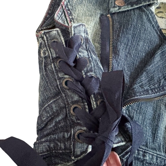 Streetwear Denim Vest crop Embroidered zipper Akdmks S lace up Akademik’s 947 - Picture 4 of 15